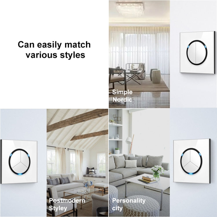 86mm Round LED Tempered Glass Switch Panel, White Round Glass, Style:Two Billing Control - Switch by PMC Jewellery | Online Shopping South Africa | PMC Jewellery | Buy Now Pay Later Mobicred