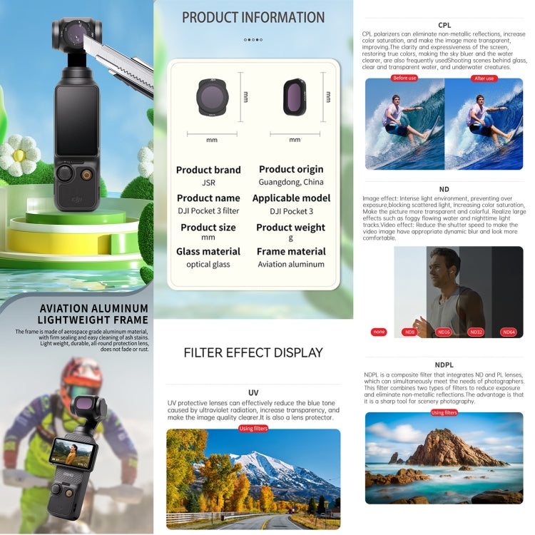 For DJI OSMO Pocket 3 JSR CB Series Camera Lens Filter, Filter:ND1000 - free shipping - PMC TechLife - Order now!