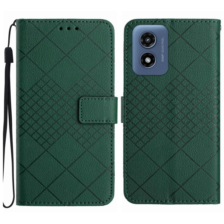 For Motorola Moto G Play 4G 2024 Rhombic Grid Texture Leather Phone Case(Green) - Motorola Cases by PMC Jewellery | Online Shopping South Africa | PMC Jewellery | Buy Now Pay Later Mobicred