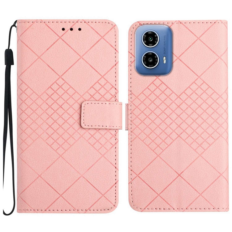 For Motorola Edge 5G 2024 Rhombic Grid Texture Leather Phone Case(Pink) - Motorola Cases by PMC Jewellery | Online Shopping South Africa | PMC Jewellery | Buy Now Pay Later Mobicred