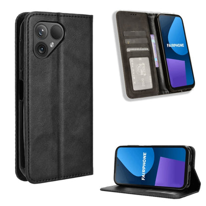 For Fairphone 5 Magnetic Buckle Retro Texture Leather Phone Case(Black) - More Brand by PMC Jewellery | Online Shopping South Africa | PMC Jewellery | Buy Now Pay Later Mobicred