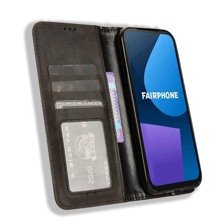 For Fairphone 5 Magnetic Buckle Retro Texture Leather Phone Case(Black) - More Brand by PMC Jewellery | Online Shopping South Africa | PMC Jewellery | Buy Now Pay Later Mobicred