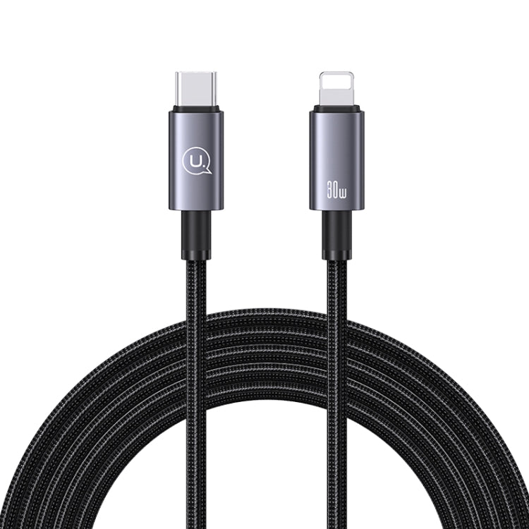 USAMS US-SJ665 Type-C To 8 Pin 30W Fast Charge Data Cable, Length: 2m(Black) - 2 in 1 Cable by USAMS | Online Shopping South Africa | PMC Jewellery | Buy Now Pay Later Mobicred