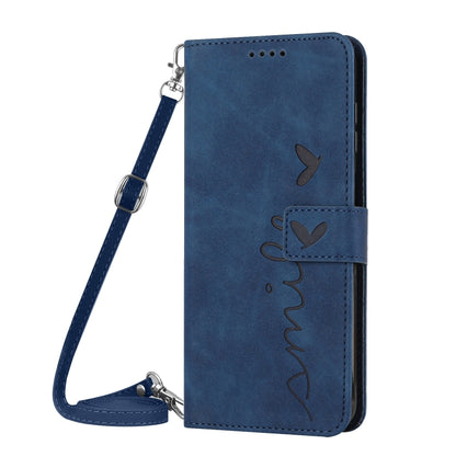 For OPPO Reno11 Pro Global Skin Feel Heart Embossed Leather Phone Case with Long Lanyard(Blue) - Reno11 Pro Cases by PMC Jewellery | Online Shopping South Africa | PMC Jewellery | Buy Now Pay Later Mobicred