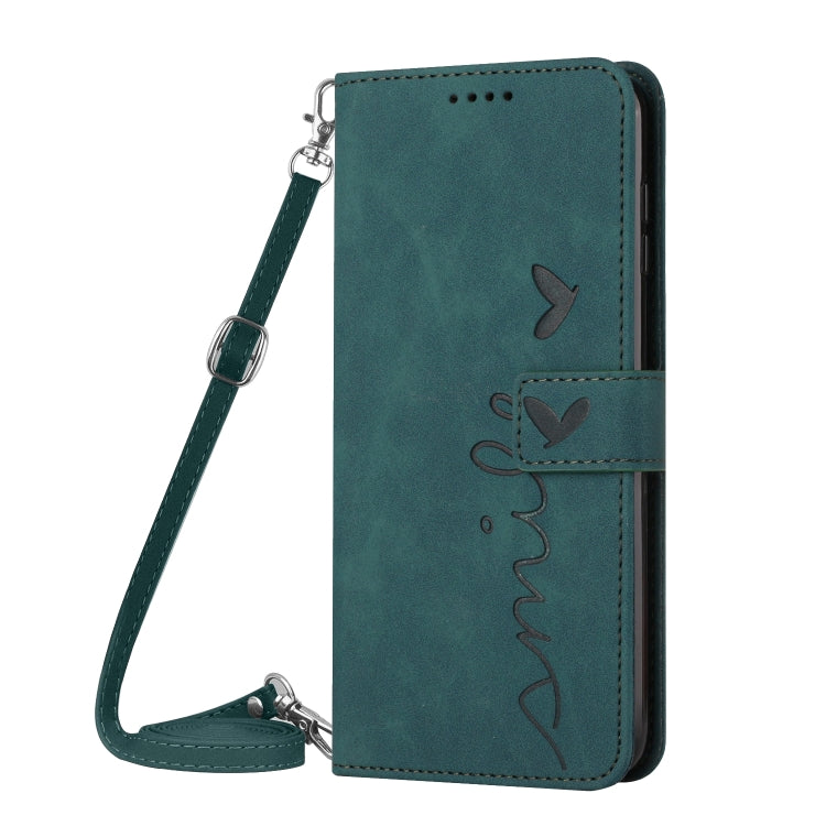 For OPPO A60 4G Skin Feel Heart Embossed Leather Phone Case with Long Lanyard(Green) - OPPO Cases by PMC Jewellery | Online Shopping South Africa | PMC Jewellery | Buy Now Pay Later Mobicred