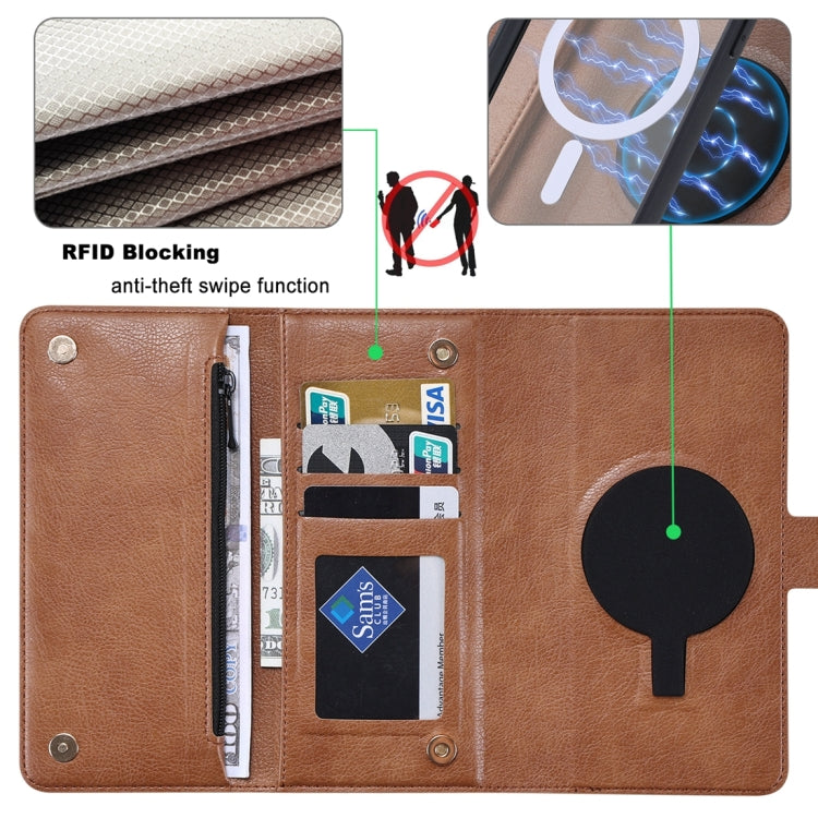 For iPhone 13 Pro Max ViLi GV Series MagSafe Magnetic Zipper Leather Phone Case(Brown) - free shipping - PMC Jewellery - Order now!