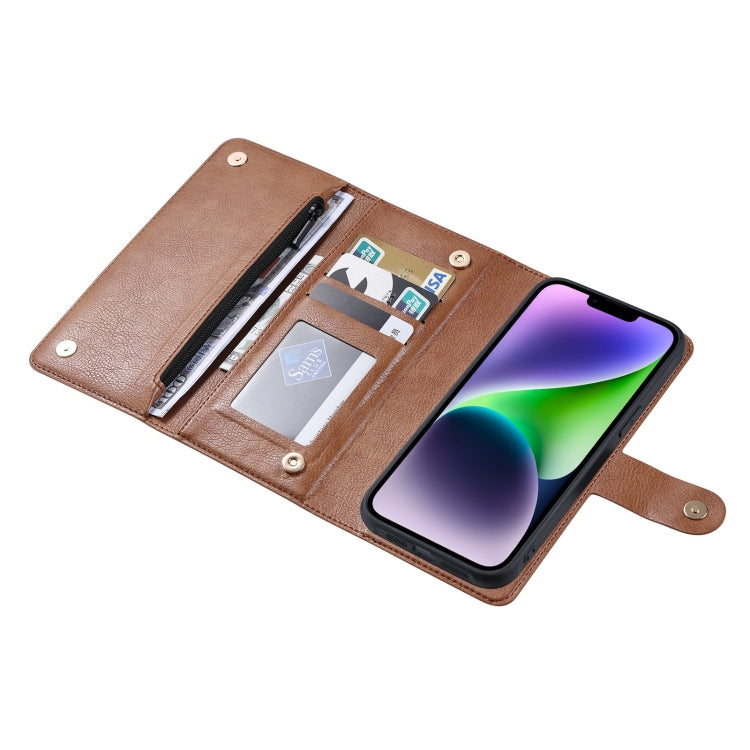 For iPhone 14 Plus ViLi GV Series MagSafe Magnetic Zipper Leather Phone Case(Brown) - iPhone 14 Plus Cases by ViLi | Online Shopping South Africa | PMC Jewellery | Buy Now Pay Later Mobicred