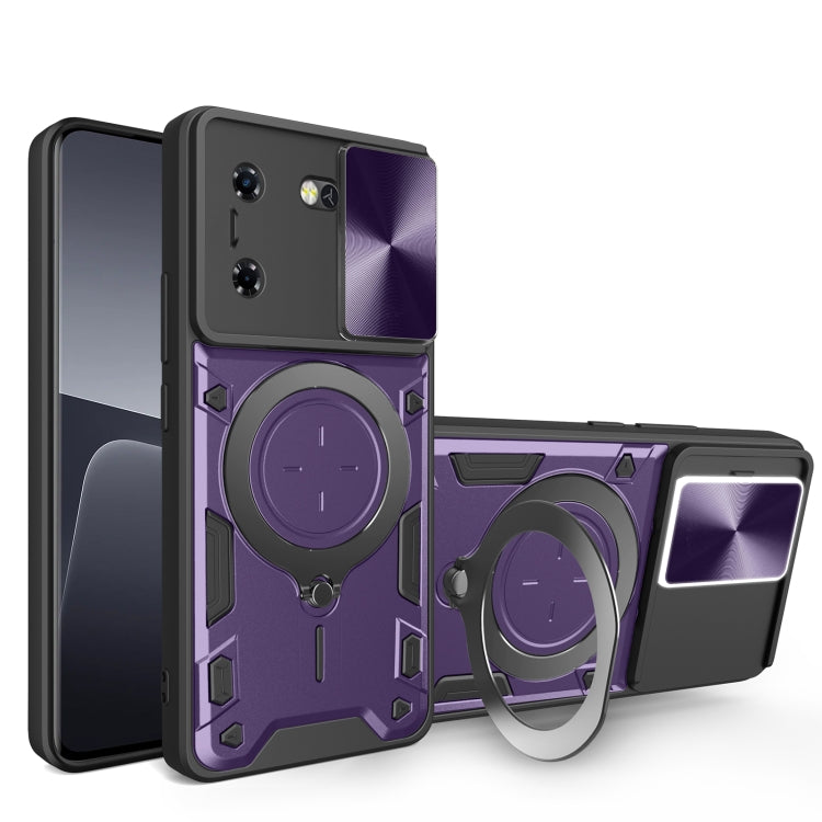For Tecno Pova 5 CD Texture Sliding Camshield Magnetic Holder Phone Case(Purple) - Tecno Cases by PMC TechLife | Online Shopping South Africa | PMC TechLife | Buy Now Pay Later Mobicred
