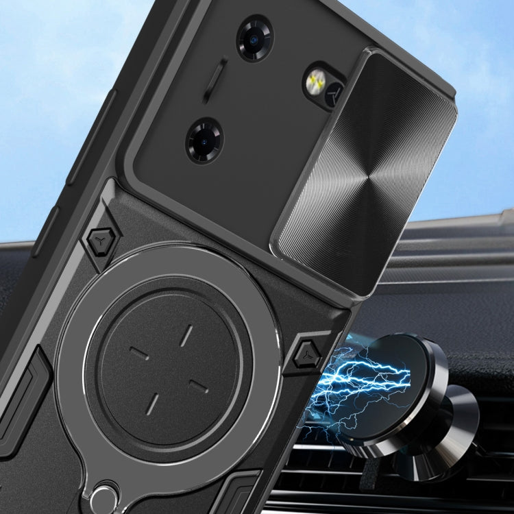 For Tecno Pova 5 CD Texture Sliding Camshield Magnetic Holder Phone Case(Purple) - Tecno Cases by PMC TechLife | Online Shopping South Africa | PMC TechLife | Buy Now Pay Later Mobicred