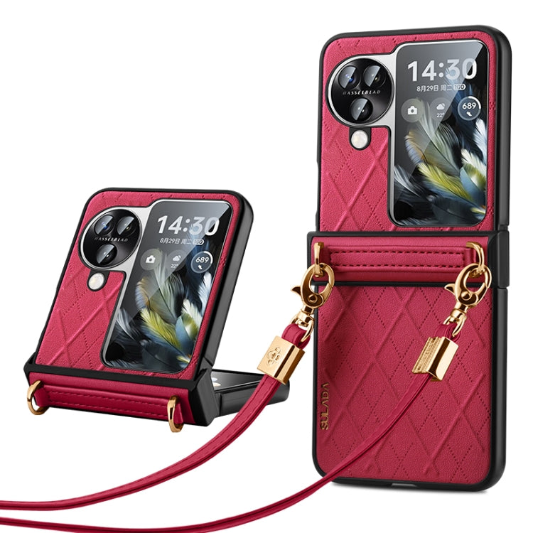 For OPPO Find N3 Flip SULADA Elegant Rhombic Texture Folding Phone Case with Lanyard(Red) - Find N3 Flip Cases by SULADA | Online Shopping South Africa | PMC Jewellery | Buy Now Pay Later Mobicred