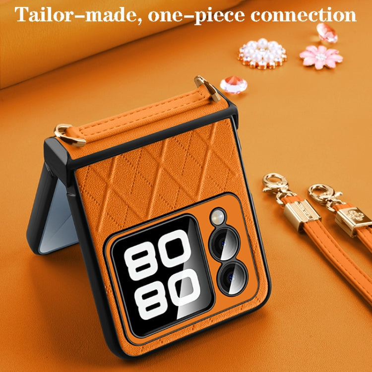 For Huawei nova Flip SULADA Elegant Rhombic Texture Folding Phone Case with Lanyard(Orange) - free shipping - PMC TechLife - Order now!