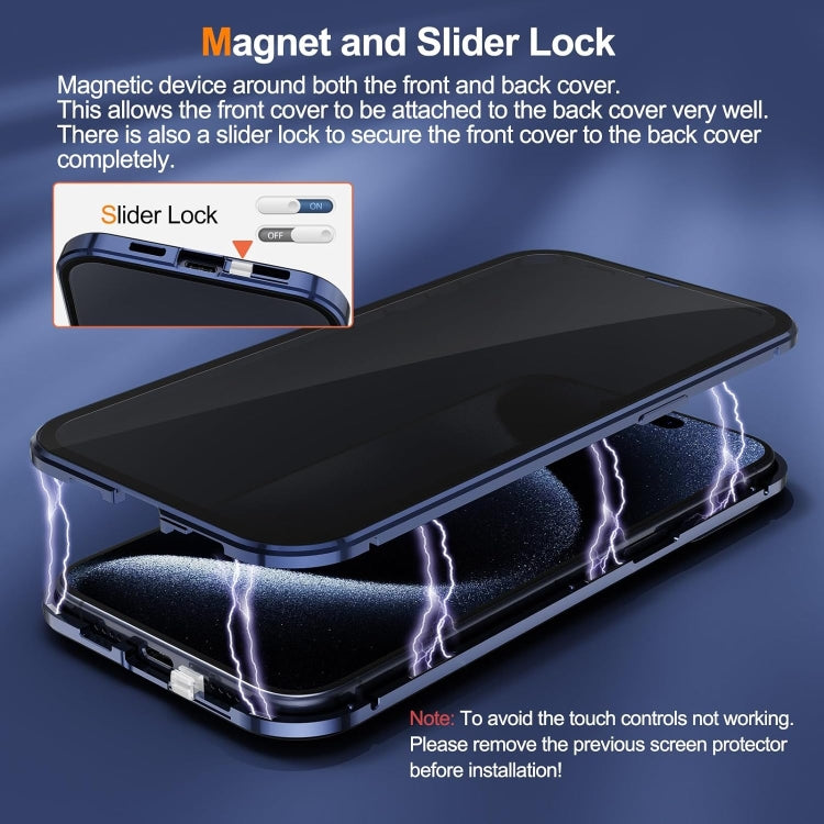 For iPhone 15 Anti-peeping Magnetic Double-sided Tempered Glass Phone Case(Blue) - iPhone 15 Cases by PMC TechLife | Online Shopping South Africa | PMC TechLife