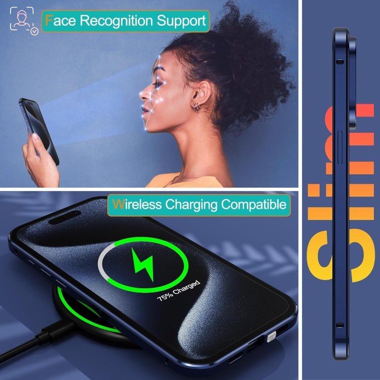 For iPhone 15 Anti-peeping Magnetic Double-sided Tempered Glass Phone Case(Blue) - iPhone 15 Cases by PMC TechLife | Online Shopping South Africa | PMC TechLife