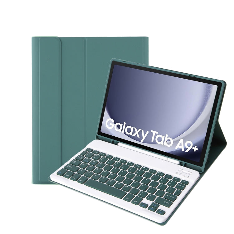 For Samsung Galaxy Tab A9+ X210/X215/X215 A09B Candy Color TPU Bluetooth Keyboard Leather Tablet Case with Pen Holder(Dark Green) - Samsung Keyboard by PMC Jewellery | Online Shopping South Africa | PMC Jewellery