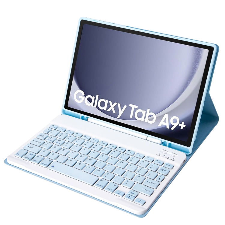 For Samsung Galaxy Tab A9+ X210/X215/X215 A09B Candy Color TPU Bluetooth Keyboard Leather Tablet Case with Pen Holder(Ice Blue) - Samsung Keyboard by PMC Jewellery | Online Shopping South Africa | PMC Jewellery