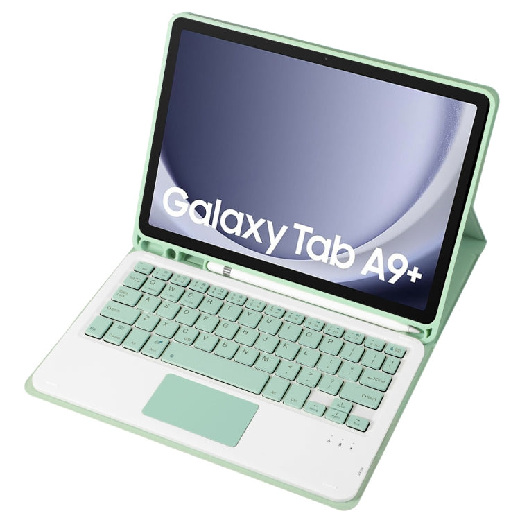 For Samsung Galaxy Tab A9+ X210/X215/X215 A09B-A Candy Color TPU Touch Bluetooth Keyboard Leather Tablet Case with Pen Holder(Light Green) - Samsung Keyboard by PMC Jewellery | Online Shopping South Africa | PMC Jewellery