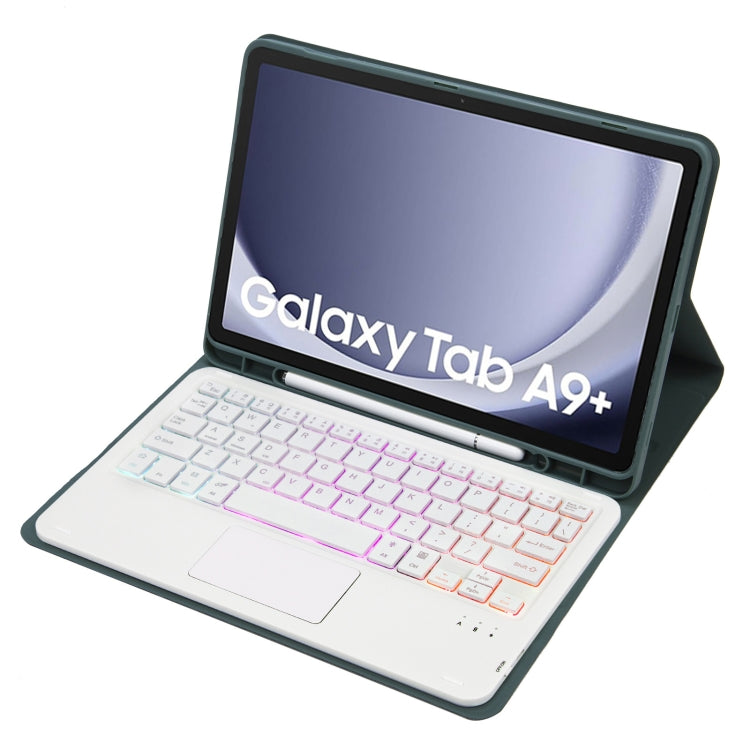 For Samsung Galaxy Tab A9+ X210/X215/X215 A09B-AS Candy Color Touch Backlight Bluetooth Keyboard Leather Tablet Case with Pen Holder(Dark Green) - Samsung Keyboard by PMC TechLife | Online Shopping South Africa | PMC TechLife
