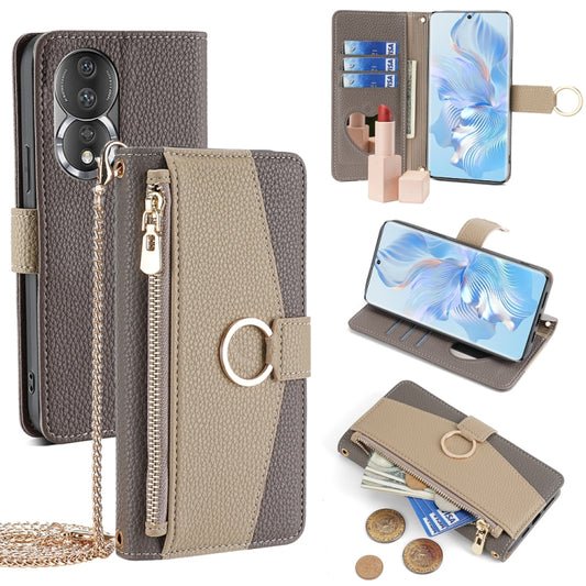 For Honor 80 Crossbody Litchi Texture Leather Phone Case(Grey) - Honor Cases by PMC Jewellery | Online Shopping South Africa | PMC Jewellery | Buy Now Pay Later Mobicred