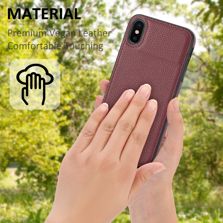 For iPhone XR Litchi Pattern Stitched Side-mounted Phone Case(Dark Red) - More iPhone Cases by PMC Jewellery | Online Shopping South Africa | PMC Jewellery