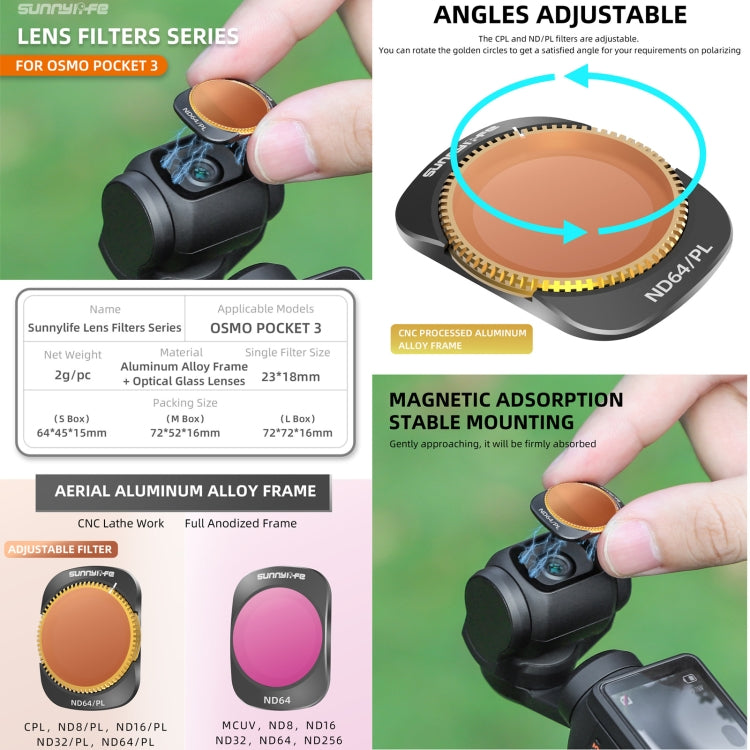 For DJI OSMO Pocket 3 Sunnylife Camera Lens Magnetic Metal Filter, Filter:3 in 1 ND16/64/256 - Lens Accessories by Sunnylife | Online Shopping South Africa | PMC Jewellery | Buy Now Pay Later Mobicred