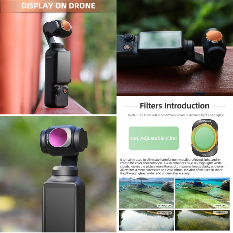 For DJI OSMO Pocket 3 Sunnylife Camera Lens Magnetic Metal Filter, Filter:6 in 1 UV CPL ND8-64 - free shipping - PMC TechLife - Order now!