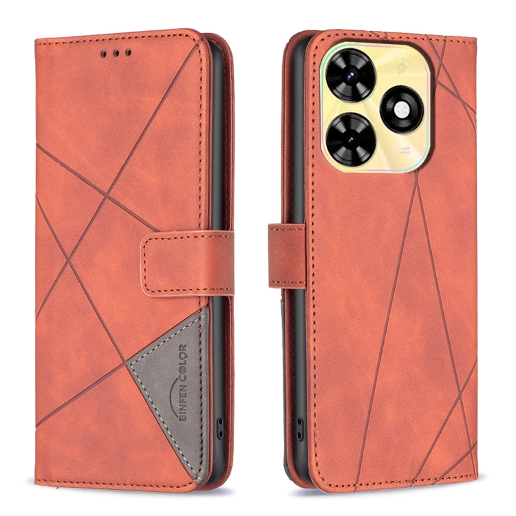 For Tecno Spark Go 2024 / 20C / POP 8 Magnetic Buckle Rhombus Texture Leather Phone Case(Brown) - Tecno Cases by PMC Jewellery | Online Shopping South Africa | PMC Jewellery | Buy Now Pay Later Mobicred