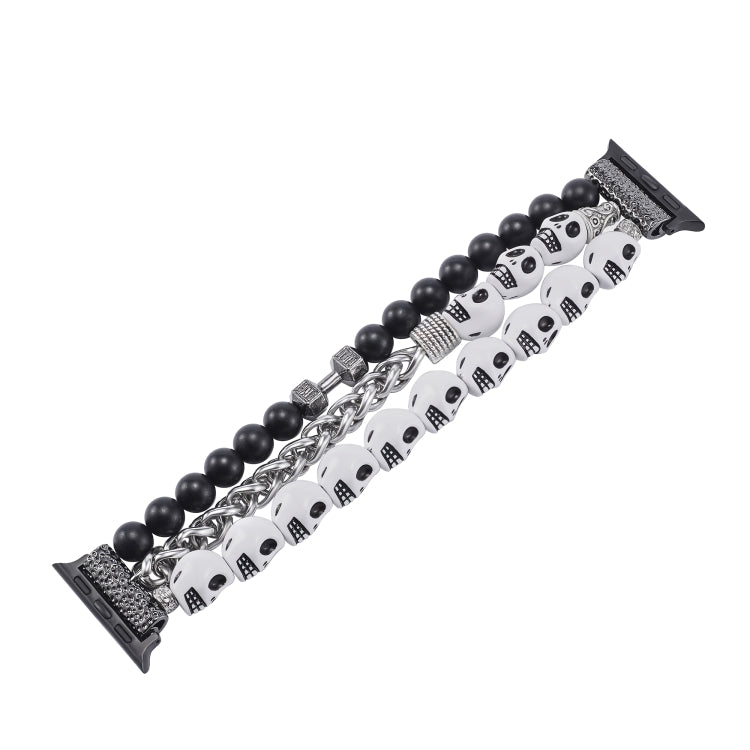 For Apple Watch Series 4 44mm Skull Beaded Watch Band(White) - Watch Bands by PMC TechLife | Online Shopping South Africa | PMC TechLife