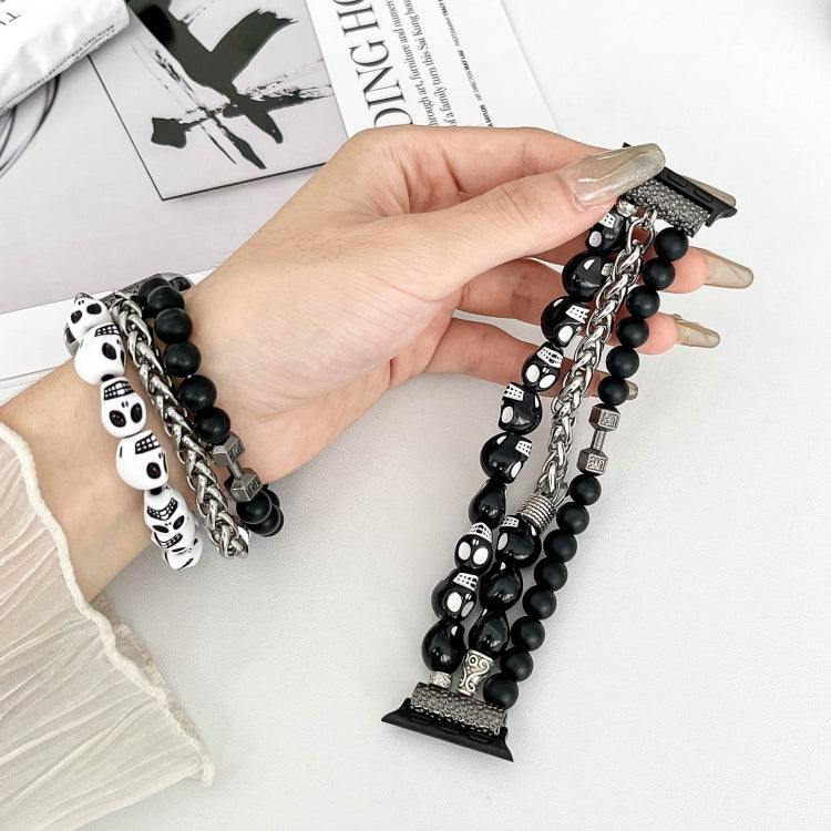 For Apple Watch SE 44mm Skull Beaded Watch Band(Black) - Watch Bands by PMC TechLife | Online Shopping South Africa | PMC TechLife