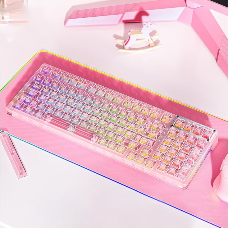 AULA F98 99-Key Wired 2.4G Bluetooth RGB Three Mode Mechanical Keyboard, Ice Soul Switch(Pink) - Wired Keyboard by AULA | Online Shopping South Africa | PMC Jewellery | Buy Now Pay Later Mobicred