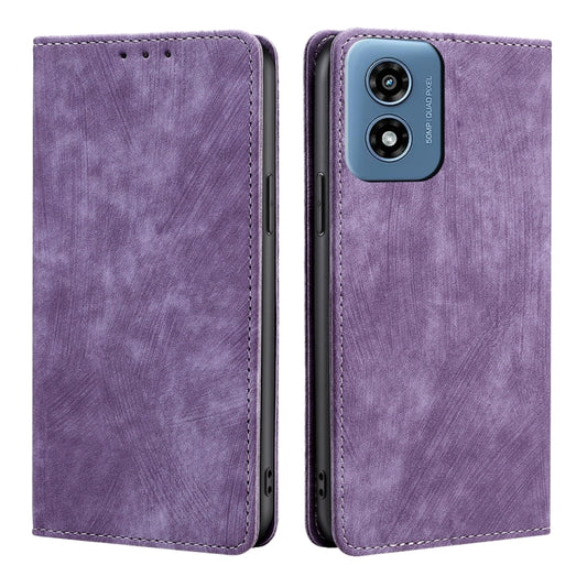 For Motorola Moto G Play 4G 2024 RFID Anti-theft Brush Magnetic Leather Phone Case(Purple) - Motorola Cases by PMC Jewellery | Online Shopping South Africa | PMC Jewellery | Buy Now Pay Later Mobicred