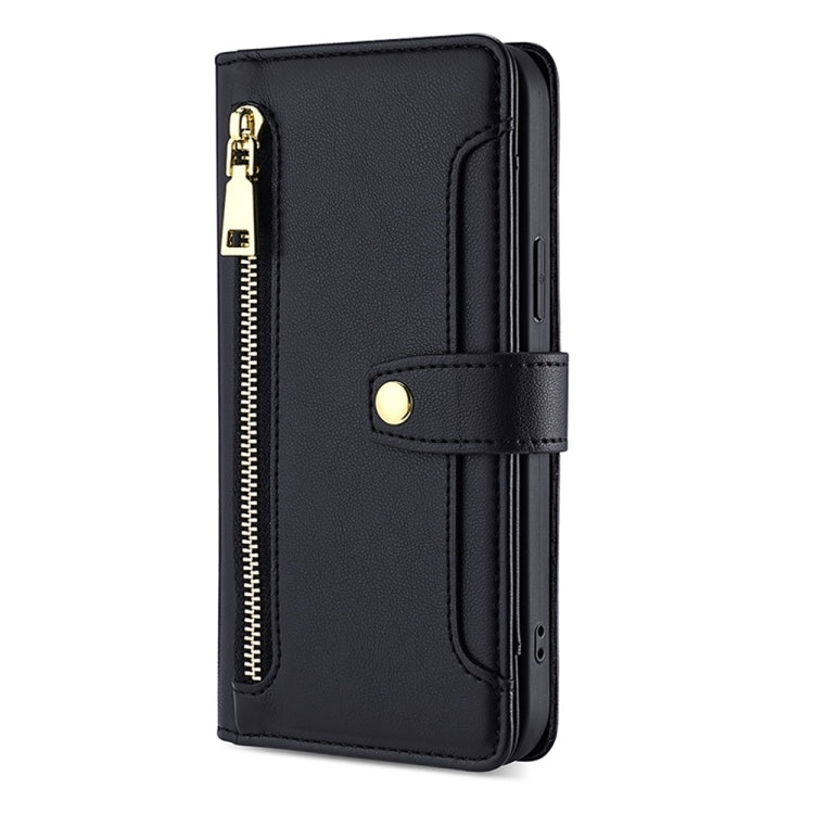 For Motorola Moto G84 5G Lite Sheep Texture Cross-body Zipper Wallet Leather Phone Case(Black) - Motorola Cases by PMC Jewellery | Online Shopping South Africa | PMC Jewellery | Buy Now Pay Later Mobicred