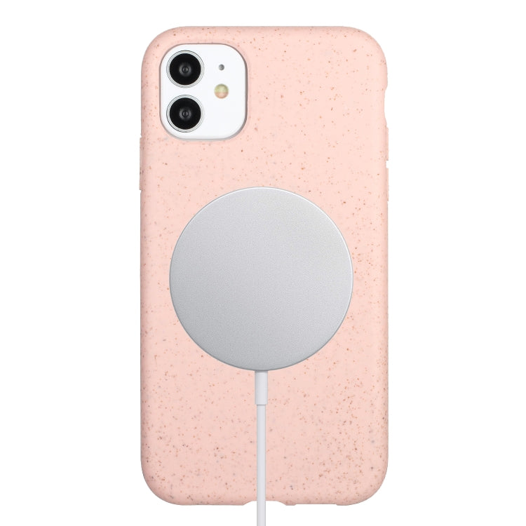 For iPhone 11 Wheat MagSafe Magnetic Straw Material + TPU Phone Case(Pink) - iPhone 11 Cases by PMC TechLife | Online Shopping South Africa | PMC TechLife