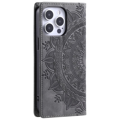 For iPhone 16 Pro Max Totem Embossed Magnetic Leather Phone Case(Grey) - iPhone 16 Pro Max Cases by PMC Jewellery | Online Shopping South Africa | PMC Jewellery | Buy Now Pay Later Mobicred