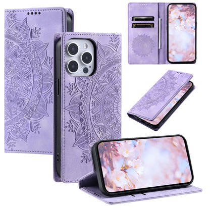 For iPhone 16 Pro Max Totem Embossed Magnetic Leather Phone Case(Purple) - iPhone 16 Pro Max Cases by PMC Jewellery | Online Shopping South Africa | PMC Jewellery | Buy Now Pay Later Mobicred