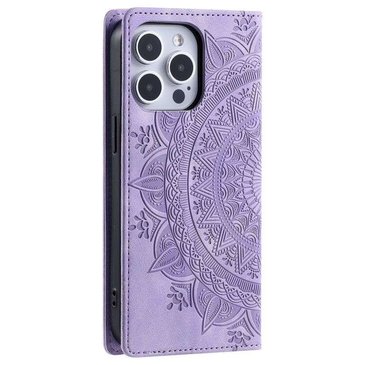 For iPhone 16 Pro Max Totem Embossed Magnetic Leather Phone Case(Purple) - iPhone 16 Pro Max Cases by PMC Jewellery | Online Shopping South Africa | PMC Jewellery | Buy Now Pay Later Mobicred