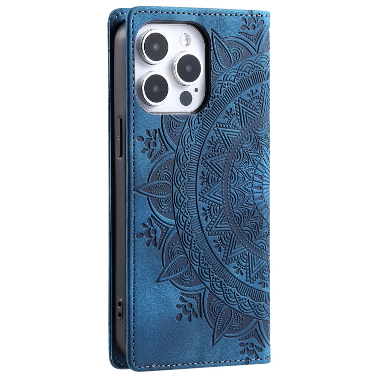 For iPhone 16 Pro Totem Embossed Magnetic Leather Phone Case(Blue) - iPhone 16 Pro Cases by PMC Jewellery | Online Shopping South Africa | PMC Jewellery | Buy Now Pay Later Mobicred