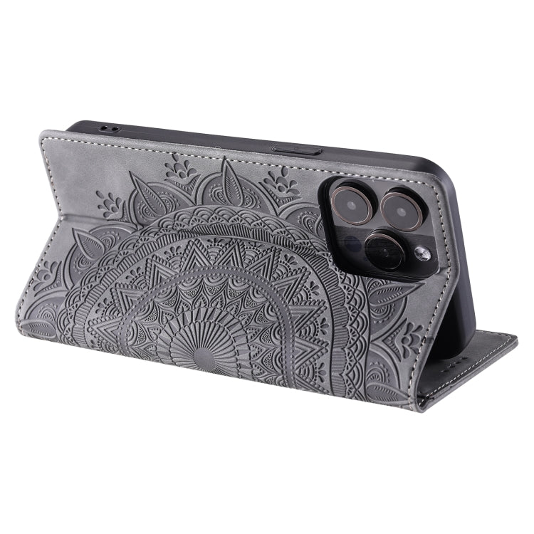 For iPhone 16 Pro Totem Embossed Magnetic Leather Phone Case(Grey) - iPhone 16 Pro Cases by PMC Jewellery | Online Shopping South Africa | PMC Jewellery | Buy Now Pay Later Mobicred