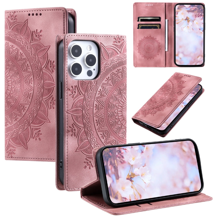 For iPhone 16 Pro Totem Embossed Magnetic Leather Phone Case(Rose Gold) - iPhone 16 Pro Cases by PMC Jewellery | Online Shopping South Africa | PMC Jewellery | Buy Now Pay Later Mobicred