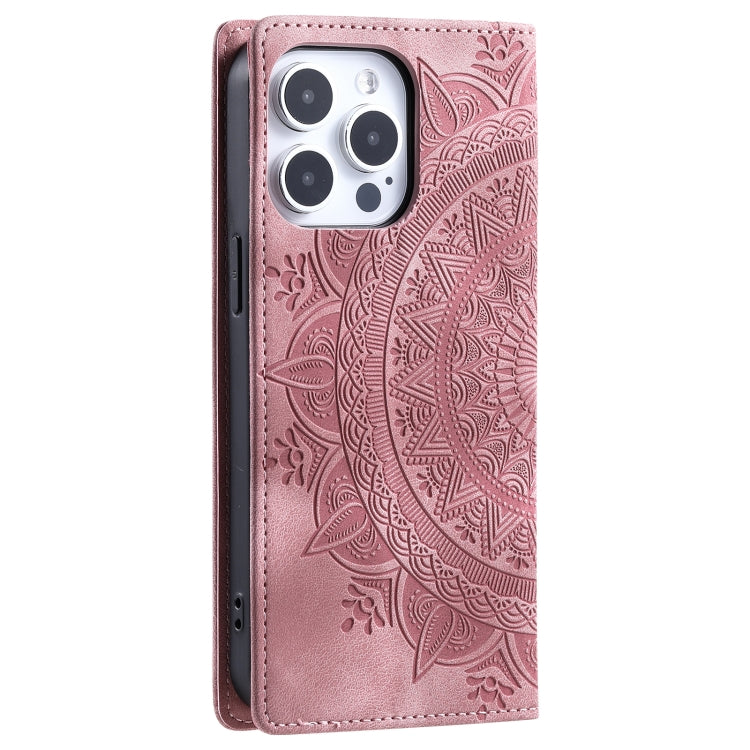 For iPhone 16 Pro Totem Embossed Magnetic Leather Phone Case(Rose Gold) - iPhone 16 Pro Cases by PMC Jewellery | Online Shopping South Africa | PMC Jewellery | Buy Now Pay Later Mobicred