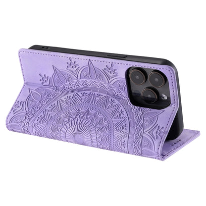 For iPhone 16 Pro Totem Embossed Magnetic Leather Phone Case(Purple) - iPhone 16 Pro Cases by PMC Jewellery | Online Shopping South Africa | PMC Jewellery | Buy Now Pay Later Mobicred