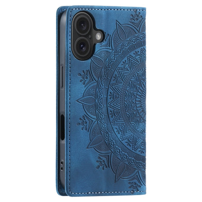 For iPhone 16 Plus Totem Embossed Magnetic Leather Phone Case(Blue) - iPhone 16 Plus Cases by PMC Jewellery | Online Shopping South Africa | PMC Jewellery | Buy Now Pay Later Mobicred