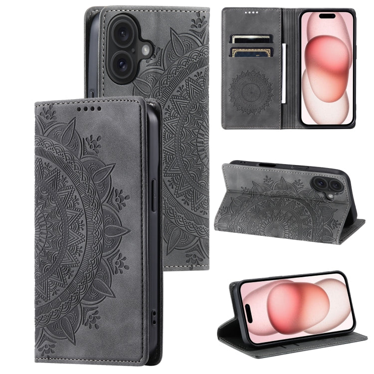 For iPhone 16 Plus Totem Embossed Magnetic Leather Phone Case(Grey) - iPhone 16 Plus Cases by PMC TechLife | Online Shopping South Africa | PMC TechLife | Buy Now Pay Later Mobicred