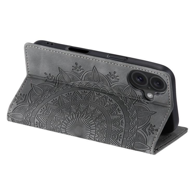 For iPhone 16 Plus Totem Embossed Magnetic Leather Phone Case(Grey) - iPhone 16 Plus Cases by PMC Jewellery | Online Shopping South Africa | PMC Jewellery | Buy Now Pay Later Mobicred