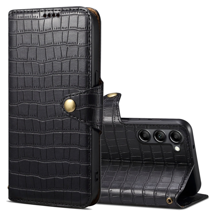 For Samsung Galaxy S24+ 5G Denior Crocodile Texture Oil Edge Leather Phone Case(Black) - Galaxy S24+ 5G Cases by Denior | Online Shopping South Africa | PMC Jewellery | Buy Now Pay Later Mobicred