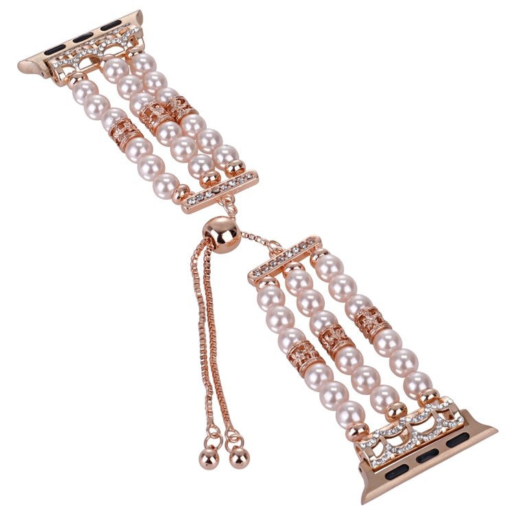 For Apple Watch Series 4 40mm Beaded Pearl Retractable Chain Watch Band(Pink) - Watch Bands by PMC TechLife | Online Shopping South Africa | PMC TechLife