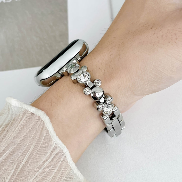 For Apple Watch Series 8 41mm Metal Diamond Bear Chain Watch Band(Silver) - free shipping - PMc TechLife - Order now!
