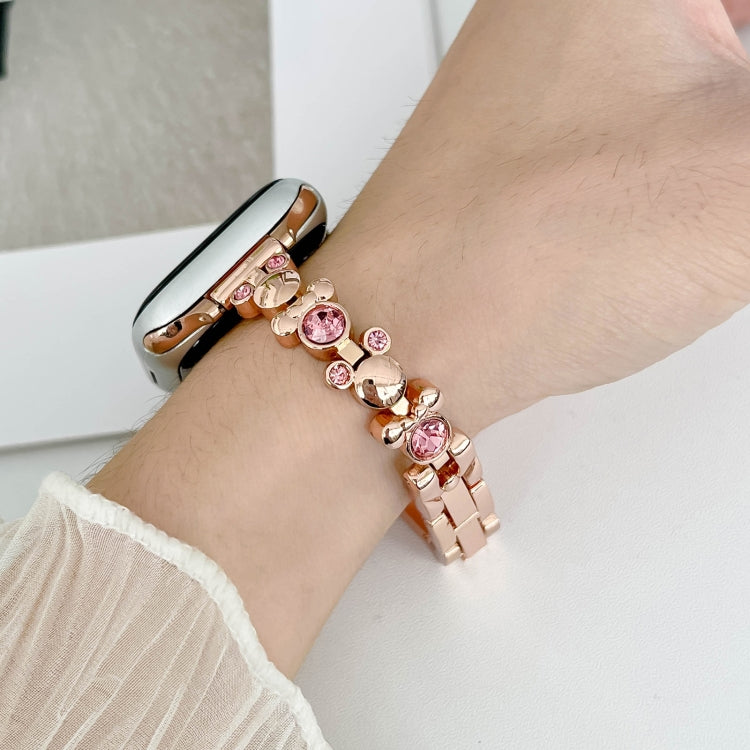 For Apple Watch 42mm Metal Diamond Bear Chain Watch Band(Rose Gold) - Watch Bands by PMC Jewellery | Online Shopping South Africa | PMC Jewellery