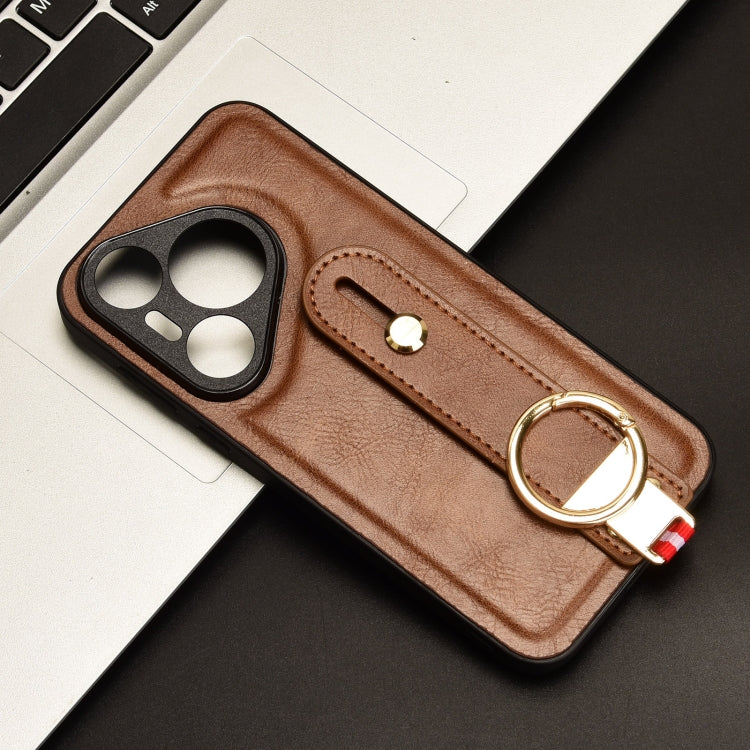 For Huawei Pura 70 5G Wristband Leather Back Phone Case(Brown) - Huawei Cases by PMC Jewellery | Online Shopping South Africa | PMC Jewellery | Buy Now Pay Later Mobicred