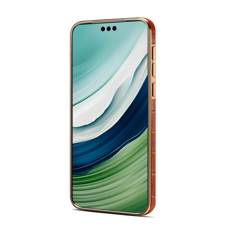 For Huawei Mate 60 Pro / Pro+ Denior Crocodile Texture Genuine Leather Electroplating Phone Case(Mocha Brown) - Huawei Cases by Denior | Online Shopping South Africa | PMC TechLife | Buy Now Pay Later Mobicred