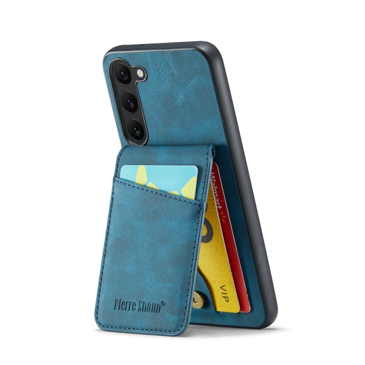 For Samsung Galaxy S24+ 5G Fierre Shann Crazy Horse Card Holder Back Cover PU Phone Case(Blue) - Galaxy S24+ 5G Cases by FIERRE SHANN | Online Shopping South Africa | PMC Jewellery | Buy Now Pay Later Mobicred